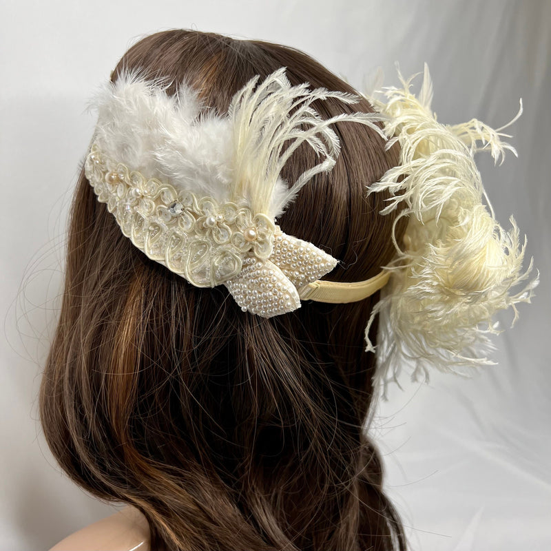 Headband, Headdress. Lovely Vintage Lace & Bow Adjustable Bridal Headpiece by The House of Kat Swank. Ready to Ship. One of a Kind. Boho. Bohemian Bride.