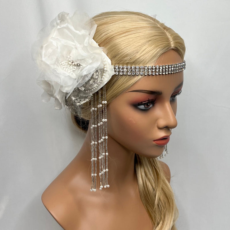 Headband, Headdress. Vintage Materials- Antique Silver Lace. Adjustable Bridal Headpiece by The House of Kat Swank. Ready to Ship. One of a Kind.