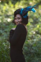 Hair Clip, Fascinator. Turquoise & Black. Don’t Be Shy Little Peacock! By The House of Kat Swank. Ready to Ship. One of a Kind.