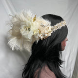 Headband, Headdress, Adjustable Bridal Headpiece. Vintage Materials, Ivory, White, & Gold Headpiece by The House of Kat Swank. Ready to Ship. One of a Kind.