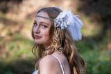 Headband, Headdress. White & Silver. Not your average bride! Adjustable Bridal Headpiece by The House of Kat Swank. One of a Kind. Ready to Ship.