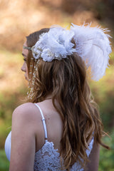 Headband, Headdress. White & Silver. Not your average bride! Adjustable Bridal Headpiece by The House of Kat Swank. One of a Kind. Ready to Ship.