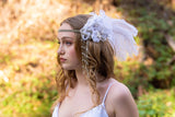 Headband, Headdress. White & Silver. Not your average bride! Adjustable Bridal Headpiece by The House of Kat Swank. One of a Kind. Ready to Ship.