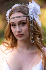 Headband, Headdress. White & Silver. Not your average bride! Adjustable Bridal Headpiece by The House of Kat Swank. One of a Kind. Ready to Ship.