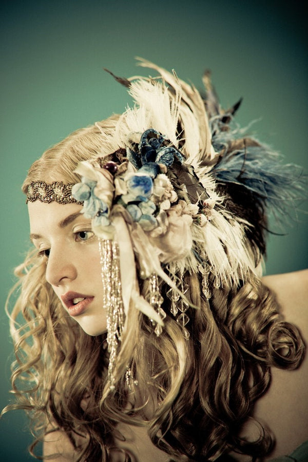 Headband, Headdress- Made to Order with Your Custom Colors- Bespoke Adjustable Headpiece by The House of Kat Swank. One of a Kind.